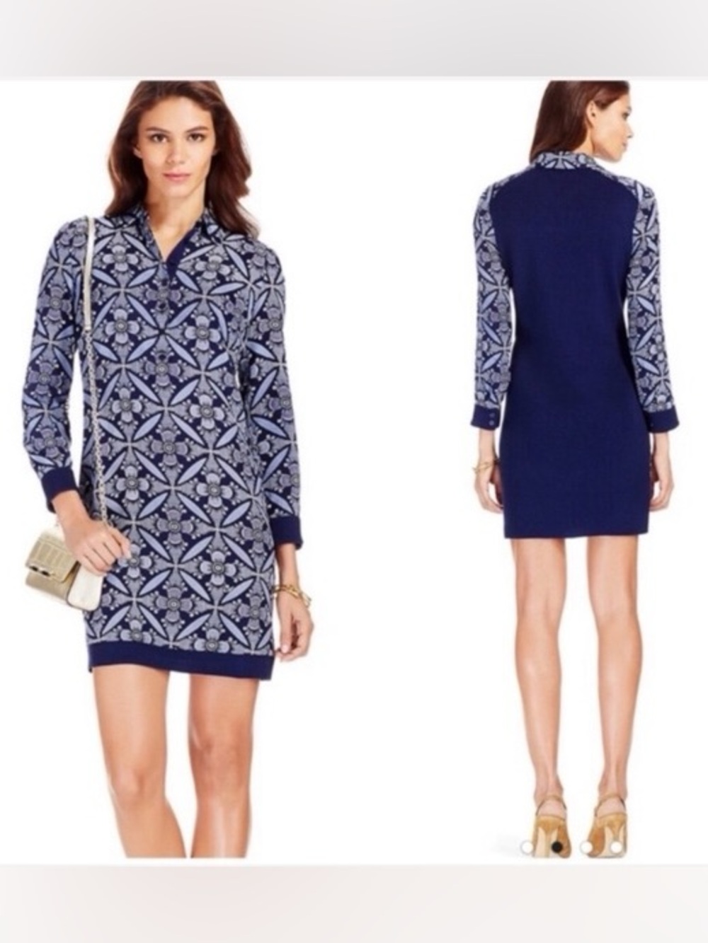 Diane Von Furstenberg Sorrel Navy White Printed Floral Silk Dress Women’s Sz L